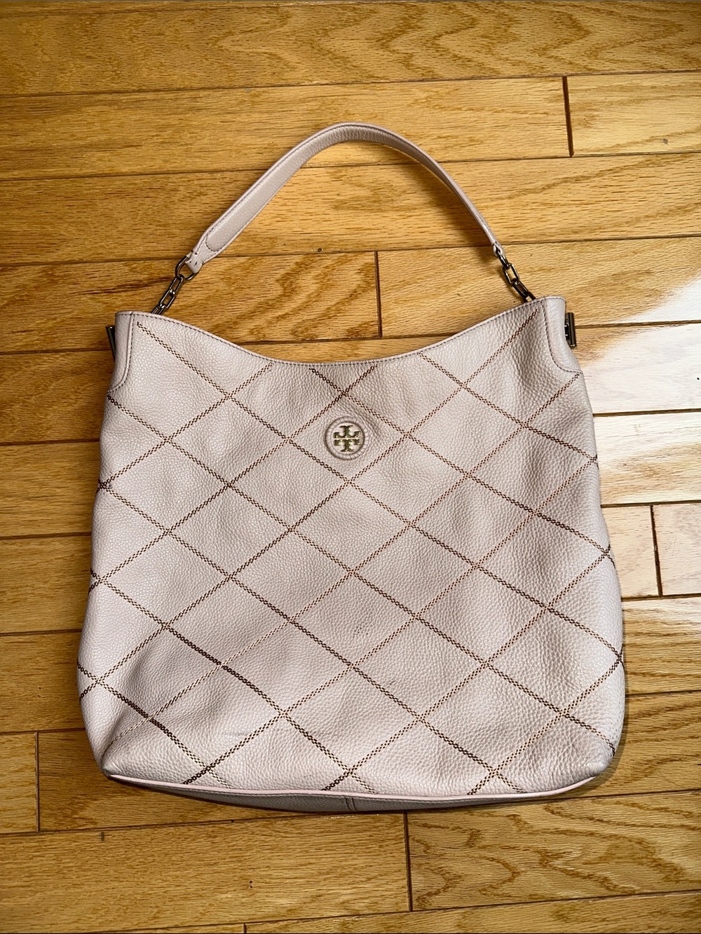 Tory Burch Light Cream Quilted Leather Shoulder Hobo